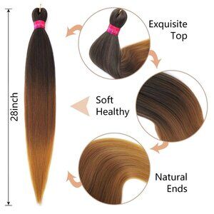 Pre-Stretched 28-Inch Braiding Hair Extensions Ombre Brown To Blonde Synthetic F